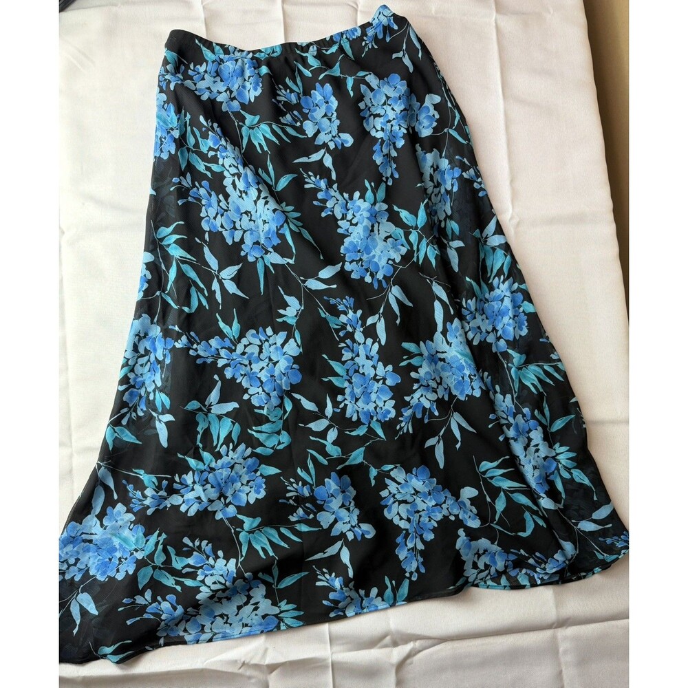 East 5th Floral Black Blue Maxi Skirt 10T Ultra Tall Pull On Flowy Vintage 90's